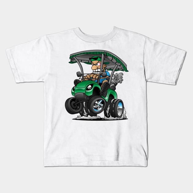 Funny Golf Cart Hotrod Golf Car Popping a Wheelie Cartoon Kids T-Shirt by hobrath